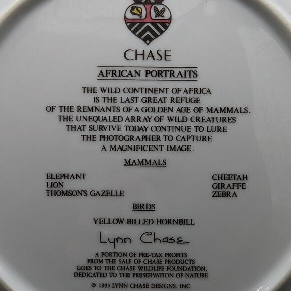 Lynn Chase Plate African Portraits Zebra Luncheon Dinner 9 Inch Safari 1990s - Picture 8 of 11